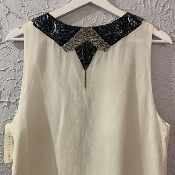 Gryphon NEW 100% Silk Cocktail Dress White Medium Beaded Neckline Flirty Party - Picture 8 of 12